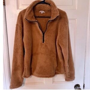 Derek Heart Teddy Bear Fuzzy Pullover r Quarter Zip Sweatshirt, Large